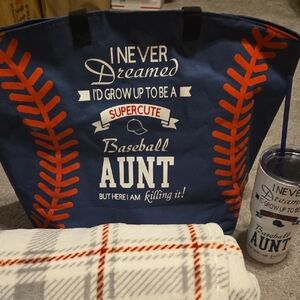 Baseball Aunt Tote Bag and Tumbler Set - Blue and White